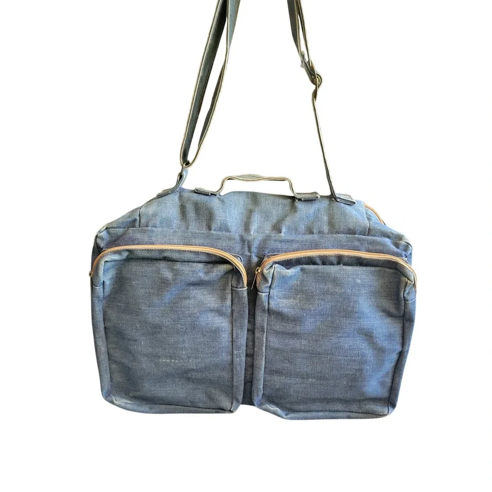Vintage 70s Levis Orange Tab Denim Duffel Bag Travel Weekender Luggage USA - Picture 5 of 11